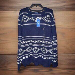 NWT Nautica Men's Fair Isle Crewneck Sweater-Navy Seas-XL